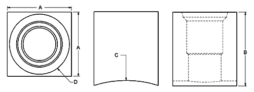 Square female SAE O-Ring with straight through port line drawing